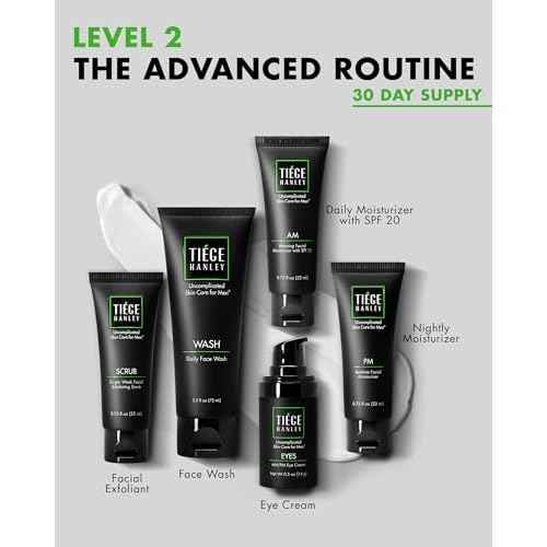Tiege Hanley Skin Care Set for Men, Advanced Routine, System Level 2, Daily Face Wash, Facial Scrub, Two Moisturizers, and Eye Cream for Healthy, Hydrated Skin, Men¡¯s Skin Care, 5 Piece Kit