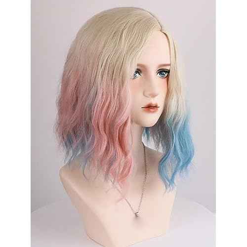 Enid Sinclair Wigs with Headband Curly Blonde Pink Blue Wigs for Halloween