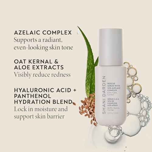 Shani Darden Rescue Serum with 10% Azelaic Complex, Lightweight Hydrating Azelaic Acid Serum for Face with Oat Kernel & Aloe Extracts, Helps Skin Redness & Acne, Non-Comedogenic, Vegan, 1 fl oz