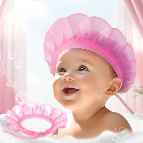 kair Baby Kids Shower Cap Soft Adjustable Silicone Toddler Bath Visor Children Hair Washing Hat Keep Water Out of Eyes & Ears Head Circumference 12.5"-19" (Pink, Less Than 24 Months)