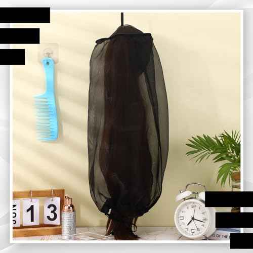 Loopeer 6 Pcs Wig Storage Bags Adjustable Wig Bag with Drawstring Portable Travel Organizer for keep from Dirt Dust(Black)