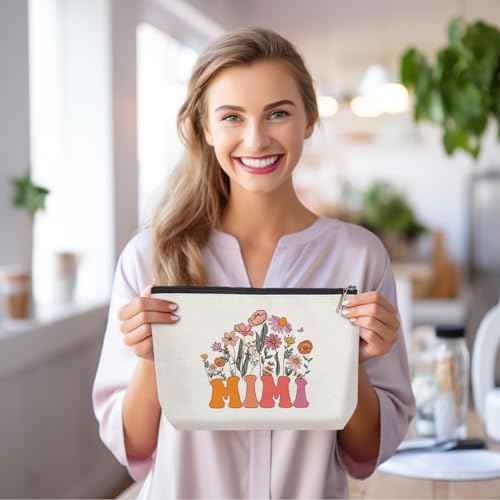 Retro Flower Mothers Day Birthday Gifts for Mimi Funny Grandma Gifts from Granddaughter Makeup Bag Cosmetic Bag Retirement Wedding Anniversary Appreciation Gifts for Women Grandma Nana Grandmother