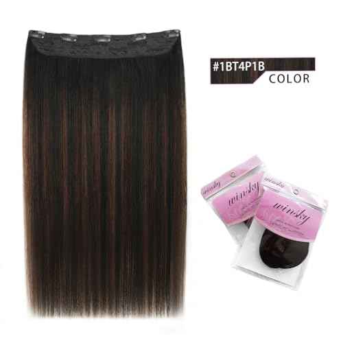 Winsky Hair Extensions Real Human Hair - One Piece Brown Balayage Remy Hair Extensions Clip on 80gram for Women (18inch, #1BT4P1B)
