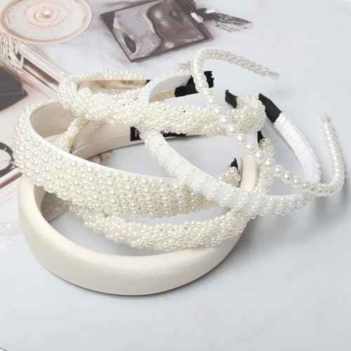 Cuizhiyu 5PK White Pearl Headbands for Women Girls Cute Pearl dainty Headbands Bling Faux Pearls Hairbands Wedding Hair Accessories hair hoop headband