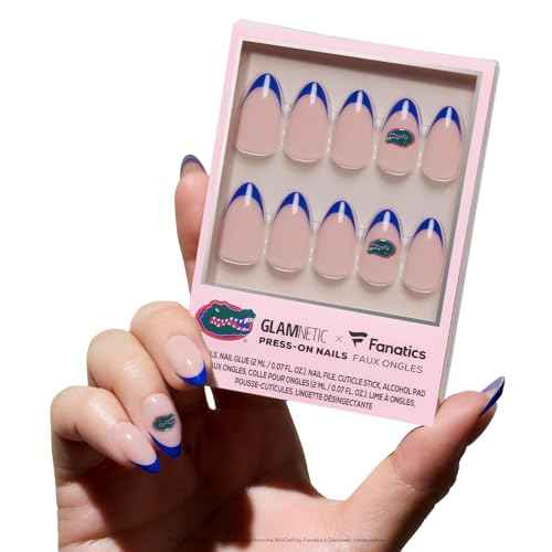 Glamnetic x Fanatics Press On Nails - Florida Gators | Short Almond Fake Nails, Collegiate Gators Blue French Tips, College Nails, Salon-Quality | 15 Sizes - 30 Nail Kit with Glue