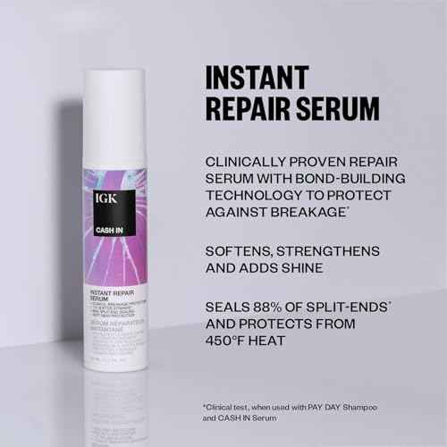 IGK Bond-Building Repair Set | ANTISOCIAL Bond-Building Dry Hair Mask + CASH IN Instant Repair Serum | Repair + Protect + Soften | Vegan + Cruelty Free | New and Improved Scent
