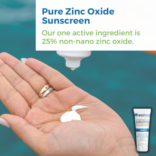 Waxhead Non-Nano Zinc Oxide Sunscreen, EWG Sunscreen with Zinc Oxide for Face + Body, Mineral Natural Non-Toxic Pure Sunblock, Biodegradable Cream Lotion Sun Block, Tattoo, Eczema Vitamin D + E (4oz)