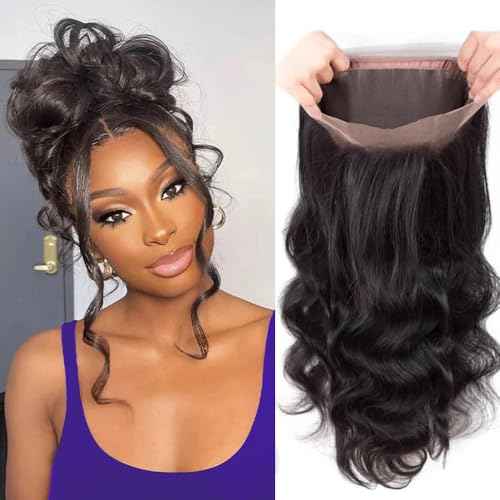 360 Lace Frontal Human Hair Body Wave Transparent 360 Frontal hd Lace Closure With Baby Hair 150% Density Raw Virgin Human Hair Natural Color (22 Inch)