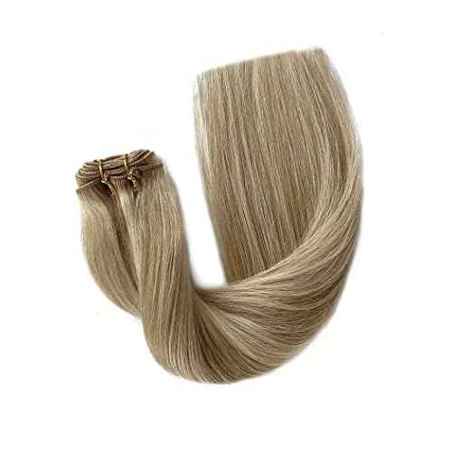 Sew in Weft Hair Extensions Bayalage Colored Beige Blonde With Platinum Blonde Highlights - Human Hair Bundles Double Weft Silky Straight Remy Hair Full Head 20inch 100g
