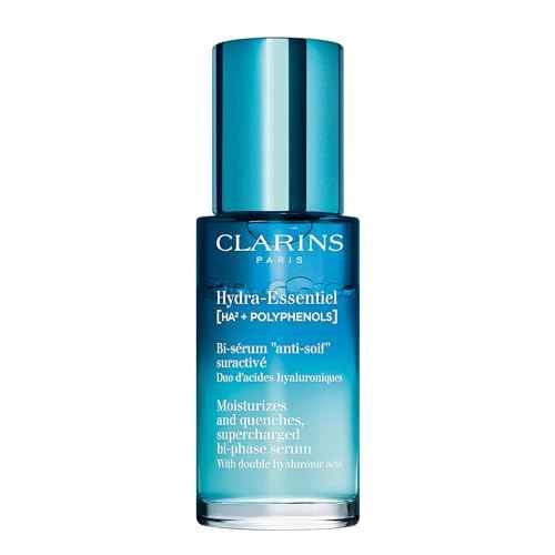 Clarins Hydra-Essentiel Bi-Phase Face Serum | Intense Hydrating Serum| 60 Seconds to Plumper Skin* | 24H Hydration* | Double Dose Of Hyaluronic Acid | Lightweight | All Skin Types | 1 Fl Ounce