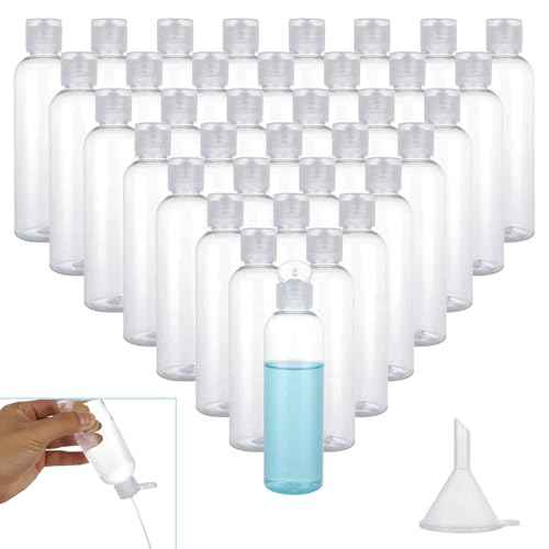 Acrux7 50 Pack 4 oz Plastic Squeeze Bottles with Flip Caps, Clear Refillable Lotion Bottles, Leak Proof Squirt Bottle, Empty Travel Squeeze Bottle for Lotions, Toiletries, Shampoo, Liquid, Creams