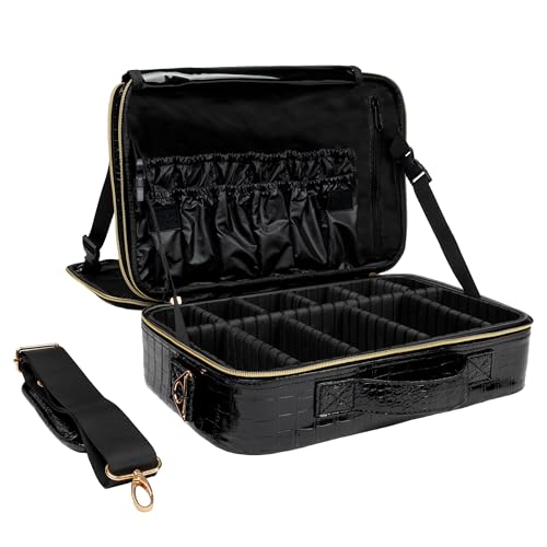 Carrywell |Not Made In China| Makeup Bag Travel Case, Train Case for Cosmetics, Portable Beauty Organizer, Cosmetic Storage Bag With Adjustable Dividers For Make Up and Brushes