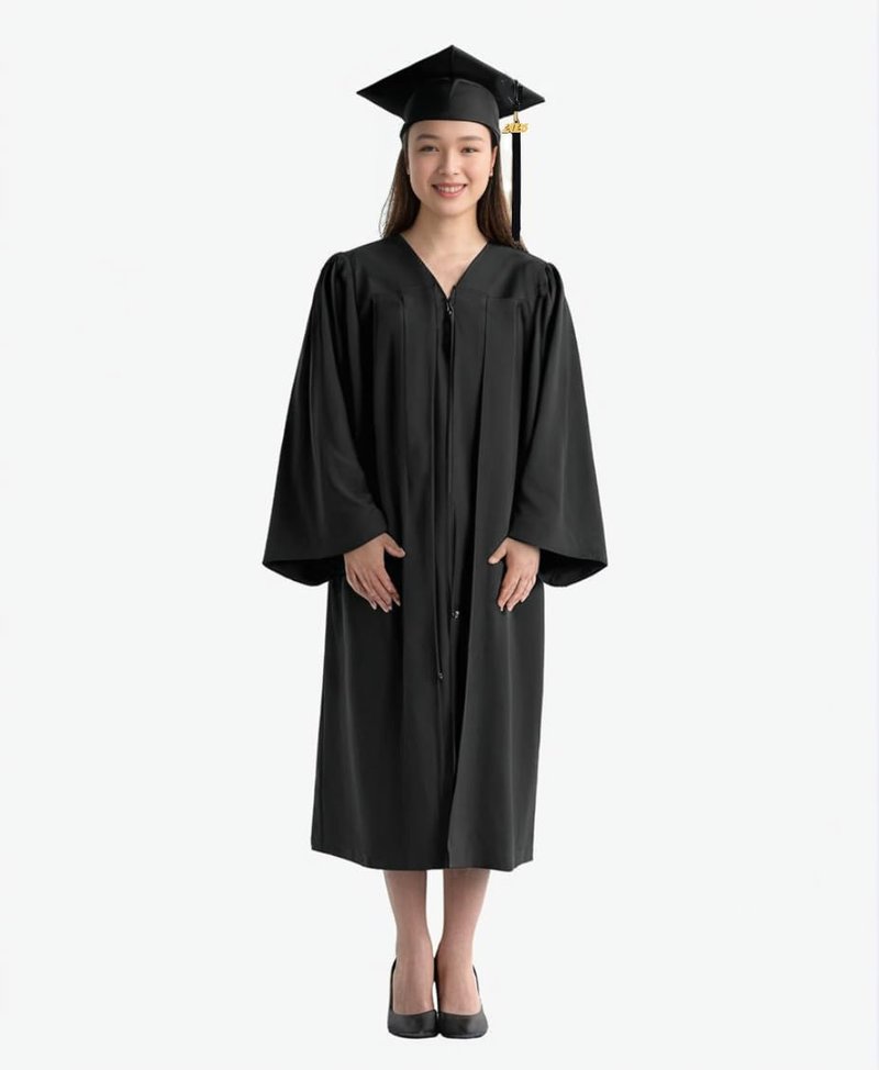 FtyFty Unisex Adult Matte Graduation Cap and Gown Tassel Set (Black, 45"(5'0"-5'2"))