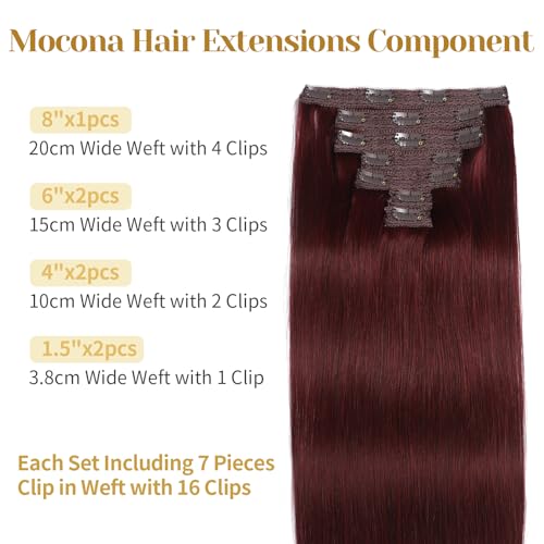 Clip in Hair Extensions Real Human Hair, Burgundy Red ? 16 Inch 7pcs 70g/Pack, Soft Hair Extensions Real Human Hair Clip ins Straight for Women, Capable for all Occasion (#99J 16 Inch)