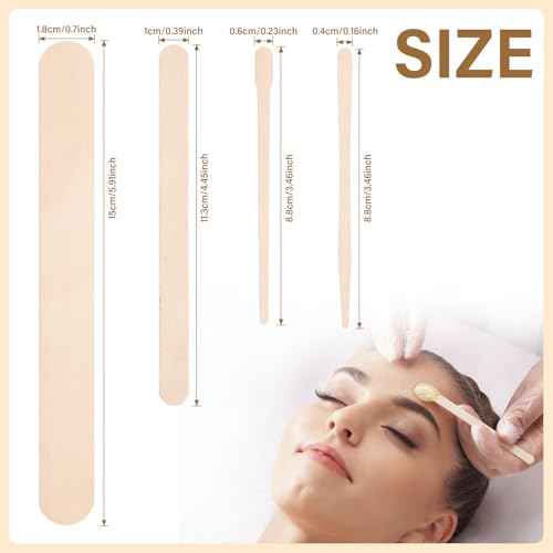 500 Pcs 4 Style Waxing Sticks Assorted Wooden Wax Applicator Stick for Body Legs Face Eyebrows and Small Medium Large Sizes Waxing Spatulas Popsicle Stick for Hair Removal Wood Craft Sticks