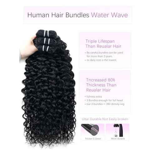 15A Raw Curly Bundles Human Hair,One Bundles 24 Inch Water Wave Curly Human Hair,Triple Lifespan Indian Virgin Hair,Quick Weave Hair Extensions Natural Black