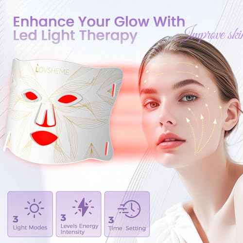 Red Light Therapy for Face, LED Face Mask Light Therapy, Red Light Therapy Mask for Acne, Wrinkles and Skin Rejuvenation, 320 LEDS, 3 Modes, 10-Min Auto Off, Eye Protection Included