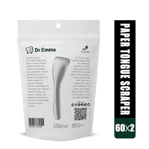 Dr. Emma Tongue Scraper, Disposable Tongue Cleaner for Adults, Paper Hygienic Scraper, Clean Tongue, Promote Fresh Breath, 60 Count (Pack of 1)