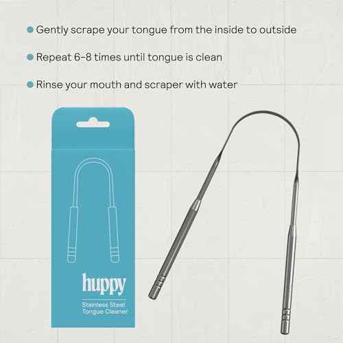 HUPPY Stainless Steel Tongue Cleaner ? Reusable Tongue Scraper for Fresh Breath & Oral Hygiene | Durable Zero-Waste Tool, Removes Tongue Coating, Easy to Clean