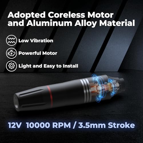 Wireless Tattoo Kit for Beginners - Tattoo Machine with 2pcs 1200 mAh Capacity Power Supply, Tattoo Pen Kit with 10Pcs Tattoo Cartridge Needles Transfer Papers and 3mm Tatoo Practice Skin