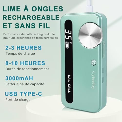 Nail Drill Cordless, 35000 RPM Electric Nail Filer for Acrylic Nails, Professional Acrylic Nail Kit with Bits, Rechargeable Nail Efile Portable Manicure Kit for Women Home & Salon (Green)