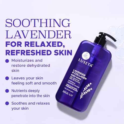 Luseta Lavender & Collagen Body Wash for Women and Men, Moisturizes and Soothes the Skin with Calming Aroma, Enhances Hydration Shower Gel Body Wash, Sulfate & Paraben-Free 33.8oz