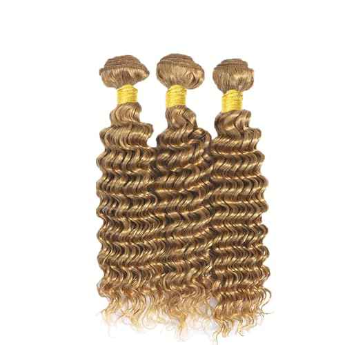 Honey Blonde Deep Wave Bundles Human Hair Unprocessed Brazilian Virgin Hair 16 18 20 Inch Color #27 Bundles Human Hair