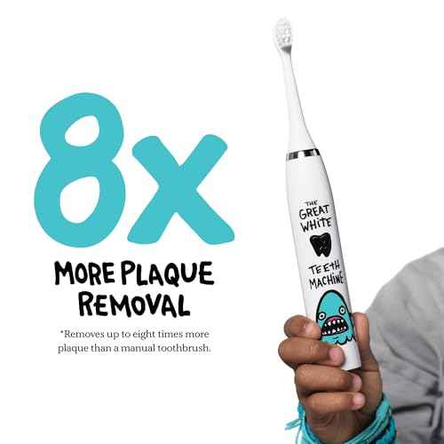 Made by Dentists Kids Electric Toothbrush - Rechargeable Vibrating Toothbrush with Timer, Includes 6 Replacement Heads, Gently Cleans Teeth, Girls and Boys, Kid & Toddlers Age 2+, Shark