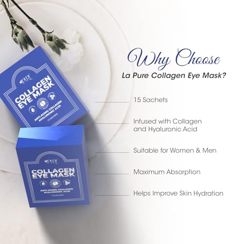 LA PURE 24k Gold Under Eye Mask for Dark Circles and Puffiness, Revitalizing & Non-Irritating Anti Aging Eye Patches with Hyaluronic Acid & Collagen - Dermatologically Tested - 15 Pairs Eye Gel Pads