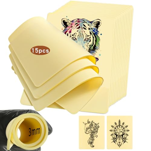 15Pcs Tattoo Practice Skin 3mm 7.68x11.61" Fake Skin Blank Double Sides Fake Tattoo Skin for Beginners and Experienced Artists
