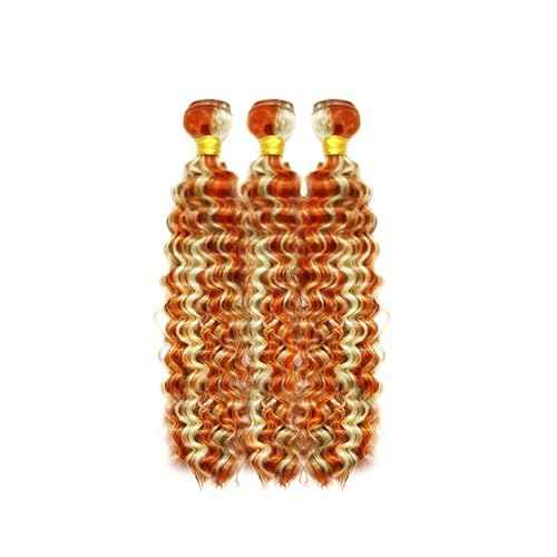 30 32 34 Inch Ginger Bundles Human Hair Deep Wave Bundle P350/613 Highlight Blonde 3 Bundles 300g/Pack Unprocessed Brazilian Virgin Hairs Double Weft Weaves Hair Extensions