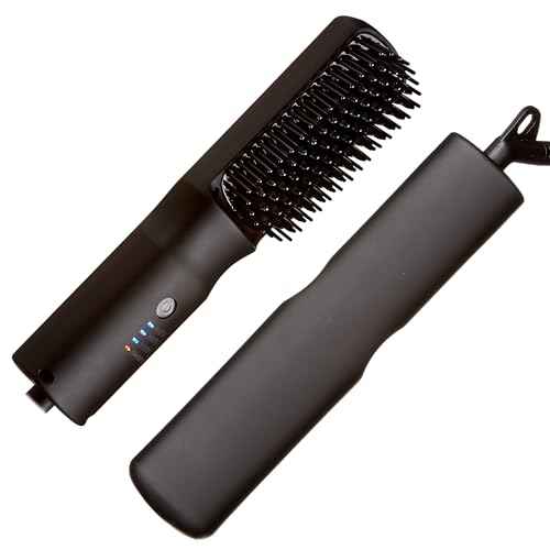 Red by Kiss 2-in-1 Ionic Hair Straightener Brush with Ceramic Coating, Adjustable Temp, Auto Shut Off, Skin Protector Bristles & 360¡Æ Swivel Cord, Smooth & Style in Few Strokes