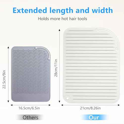 Quccefods Curling Iron Mats Oversize Heat Resistant Mat Silicone Hot Hair Tools Pad for Hair Straightener Flat Irons Hair Styling Tools Countertop Protection Portable Travel Curling Mat 11"*8.26"
