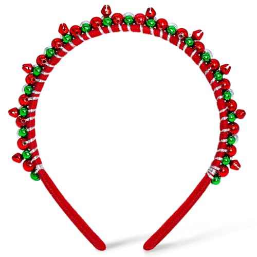 yfstyle Christmas Bell Headband Christmas Headbands Outfits for Women Red Green Beads Jingle Bells Hair Accessories New Year Gifts Red