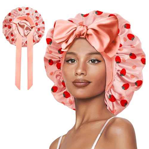 Double Layer Silk Bonnet with Tie Satin Lined Sleep Cap Hair Cover for Women's Curly Natural Hair