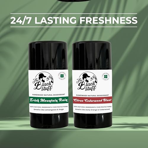 The Black Stuff Natural Deodorant with Cocoa Butter & Lemon - Aluminum Free for Men, Long-Lasting Freshness, Irish Mountain Rain & Citrus Cedarwood Blast (Pack of 2)