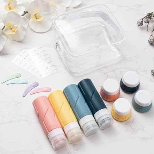 MODENGKONGJIAN Travel Bottles for Toiletries,TSA Approved Silicone Squeezable Travel Shampoo Bottles, 3oz Leak Proof Refillable Toiletry Cosmetic Containers £¨15 Pcs/Colorful£©