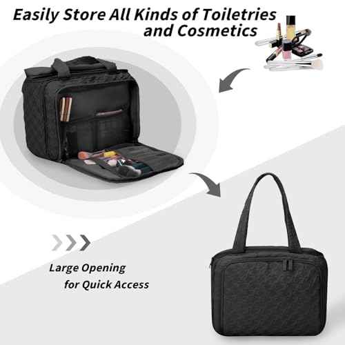 SUNRISING Travel Toiletry Bag Makeup Bag for Women, Large Water-Resistant Travel Cosmetic Make Up Bag with Handle£¬Travel Toiletry Bags for Compartments Accessories Essentials-Black