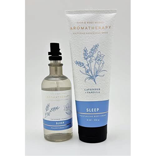 Bath & Body Works - Aromatherapy - Lavender Vanilla ? Sleep - 2 pc Bundle - Pillow and Body Mist - 5.3 fl oz - & Body Cream - 8 oz