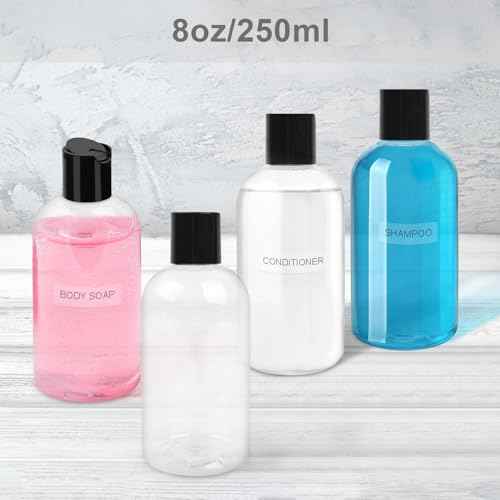 20 Pack 8 oz Empty Plastic Bottles with Black Disc Caps Reusable Clear Leak-Proof Travel Squeeze Containers for Shampoo Conditioner Toiletries Liquid Soap