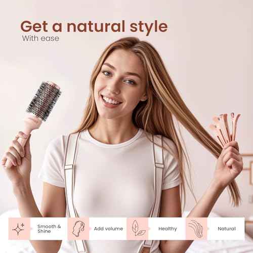 AIMIKE Round Brush for Blow Out, Rose Luxe Medium Round Hair Brush w/Nano Thermal Ceramic Tech, for Blow Drying & Styling Volumizing Shoulder Length Hair, with 4 Clips (Barrel 1.7", Bristle 2.5")