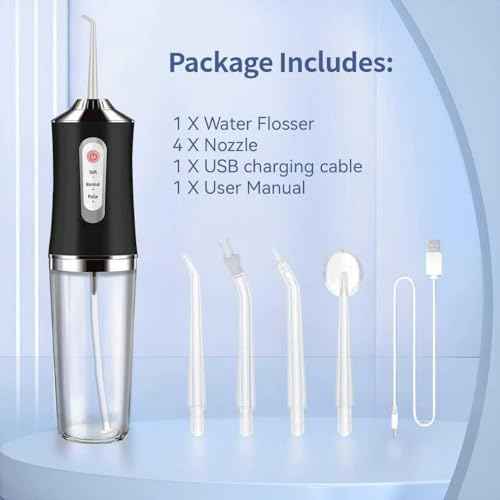 Water-Flosser-Cordless-Teeth-Cleaner MAKJUNS Water Dental Flosser with 3 Modes 4 Jets Rechargeable IPX7 Waterproof for Travel Home Braces(Black)
