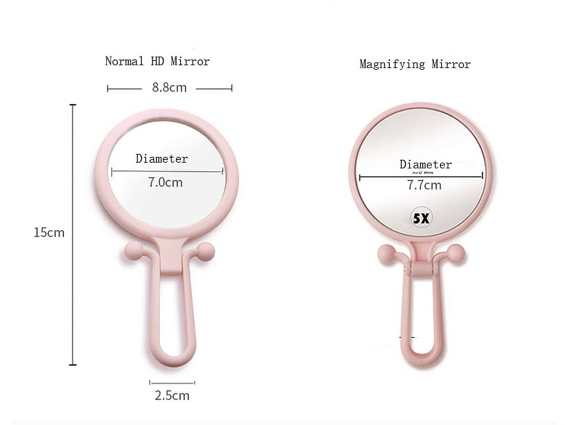 Stianiiie 1X/5X Handheld Mirror, Tabletop Mount, Modern Personal Compact Travel Mirror, Silver Frameless, 5.7"L x 3.5"W