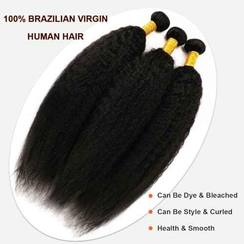Kinky Straight Bundles Human Hair Yaki Straight Human Hair Bundles Kinkystraight 12A 100% Brazilian Virgin Bundles for Black Women Natural Black Hair Extension 12 14 16 Inch