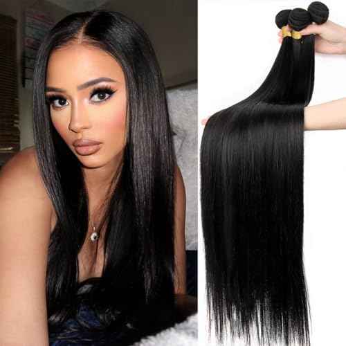 Beautymoon Straight Weave Bundles Human Hair 18 18 18 Inch 12A Human Hair Bundles Straight 100% Unprocessed Brazilian Virgin Hair Extensions Double Weft For Black Women