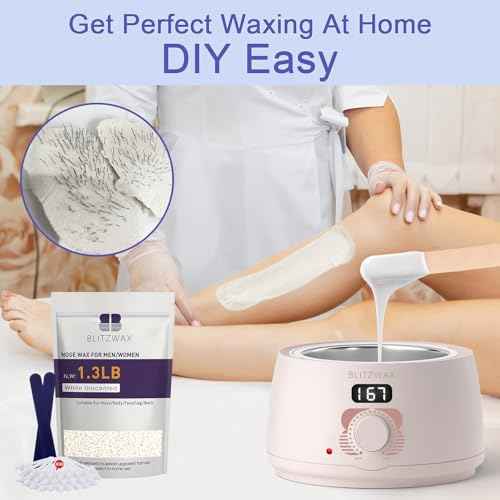 BLITZWAX Hair Removal Hard Wax Beads Unscented 1.3lb Waxing Beans Kit with 30 Nose Waxing Sticks for Sensitive Skin, Face, Back, Body, Brazilian and Coarse Hair, Home Wax Pearls for Men Women, White