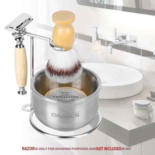 Anbbas Faux Badger Shaving Brush,Stainless Steel Shaving Razor and Brush Stand, Shaving Bowl and 100g Natural Soap Puck Refill,4in1 Wet Shave Kit for Men