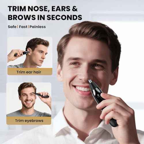Ear and Nose Hair Trimmer for Men, 2025 Professional Painless USB Rechargeable Eyebrow & Facial Electric Hair Trimmer for Men Women, Powerful Motor, Dual Edge Blades, IPX7 Waterproof Easy Clean