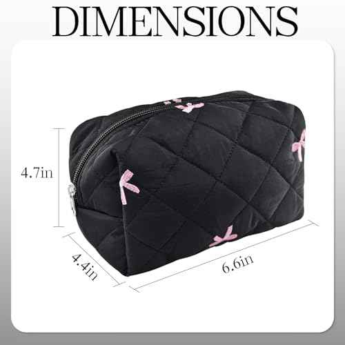 Quilted Makeup Pouch,Cotton Puffy Makeup Bag, Coquette Cosmetic Bag for Women and Girls, Aesthetic Organizer Bag, Cute Flower Travel Toiletry Bag