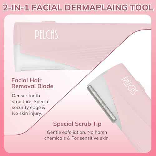 PELCAS Electric Dermaplaning Tool Kit for Women Face with LED Light, Facial Mini Dermaplaning Razor with 6 Blades, 3 Speeds 2 in 1 Facial Peach Fuzz Hair & Exfoliation Removal System at Home BV18-712